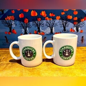 VINTAGE~STARBUCKS Split Tail Mermaid LOGO Bia CORDON BLEU White Mug (2) $10 EACH